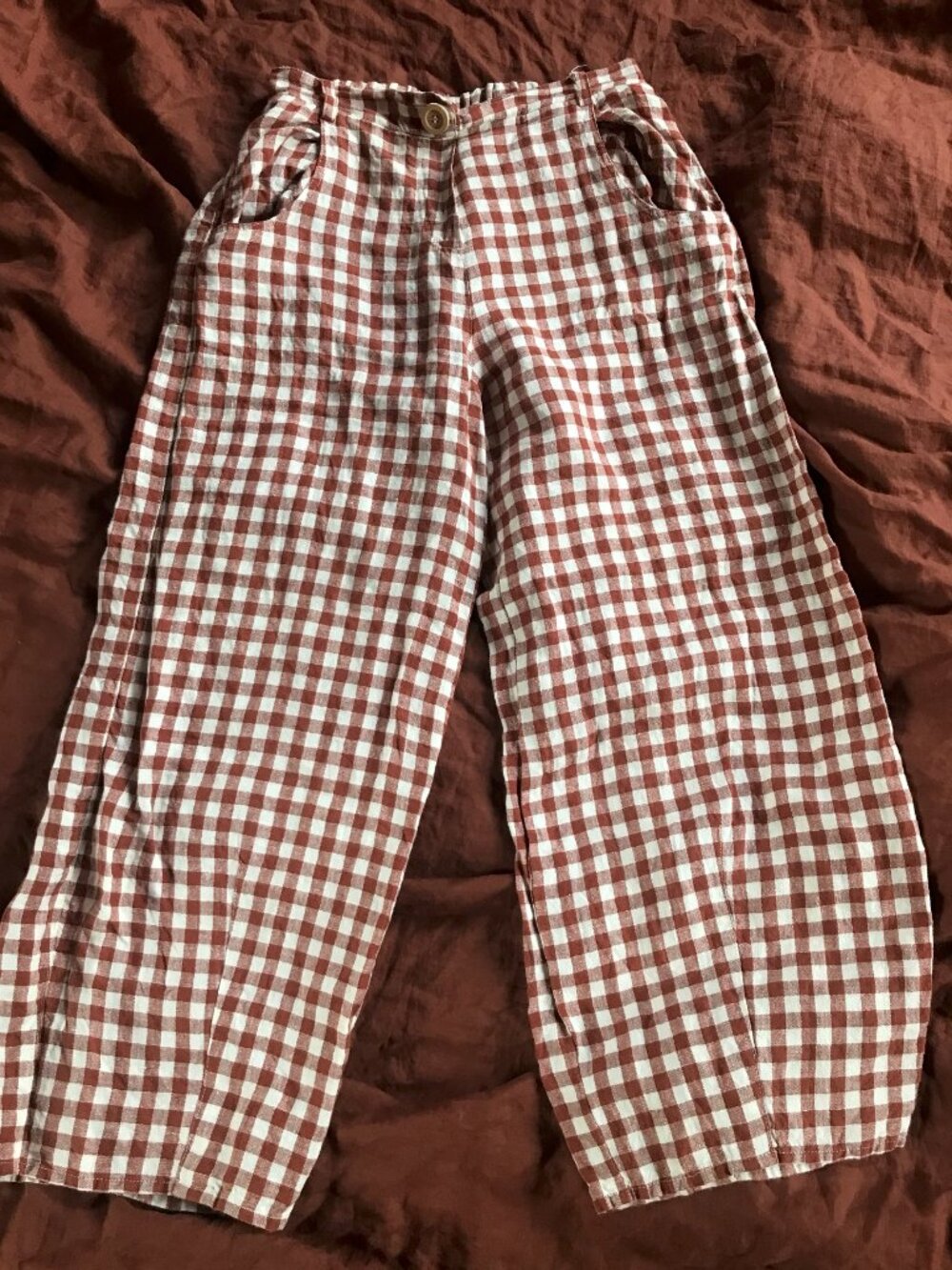 Linenfox gingham barrel pants